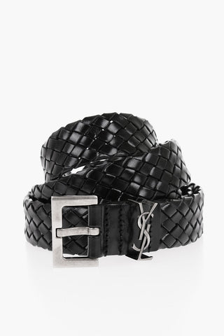 Braided Leather Belt with Silver-Tone Buckle 30mm