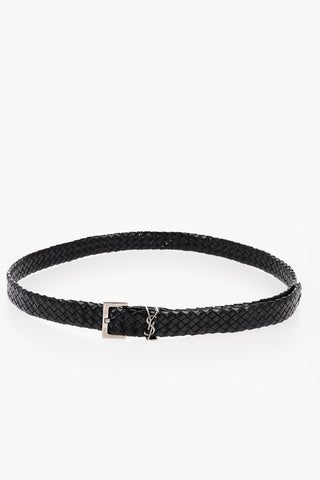Braided Leather Belt with Silver-Tone Buckle 30mm