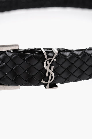 Braided Leather Belt with Silver-Tone Buckle 30mm