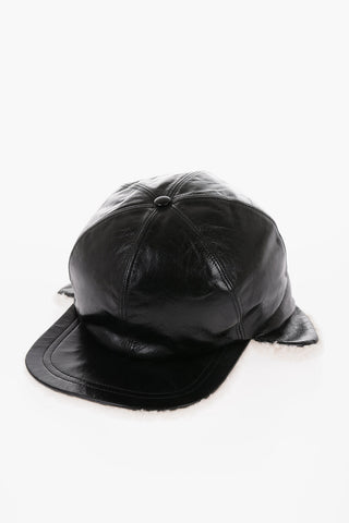 Leather Cap with Shearling Ear Muffs