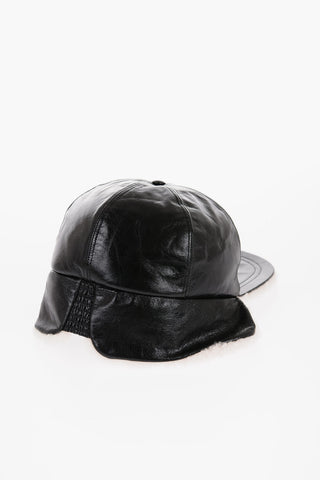 Leather Cap with Shearling Ear Muffs