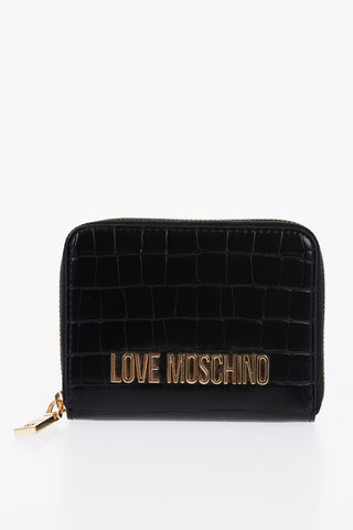 LOVE Portafoglio in Pelle Vegan Effetto Coccodrillo con Logo in Metallo Dorato