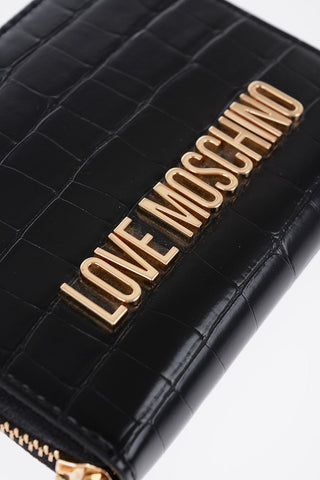 LOVE Portafoglio in Pelle Vegan Effetto Coccodrillo con Logo in Metallo Dorato