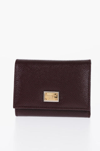 Solid Color Saffiano Leather Wallet with Golden Logo