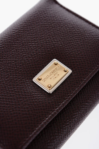 Solid Color Saffiano Leather Wallet with Golden Logo