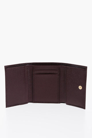 Solid Color Saffiano Leather Wallet with Golden Logo