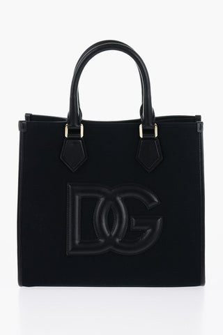 Solid Color Cotton Tote Bag with Leather Trims
