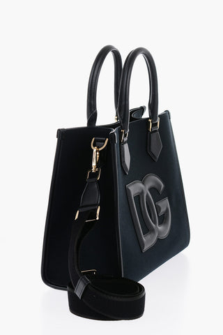 Solid Color Cotton Tote Bag with Leather Trims
