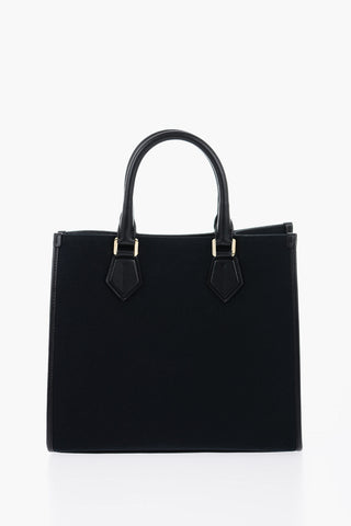 Solid Color Cotton Tote Bag with Leather Trims
