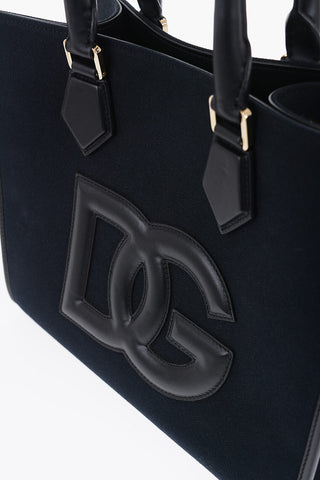 Solid Color Cotton Tote Bag with Leather Trims
