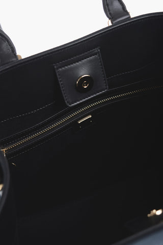 Solid Color Cotton Tote Bag with Leather Trims