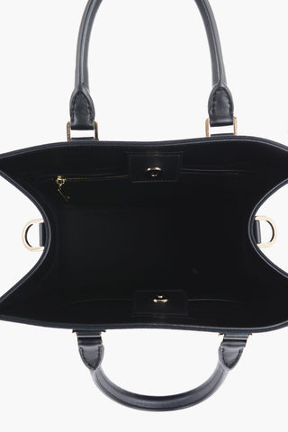 Solid Color Cotton Tote Bag with Leather Trims