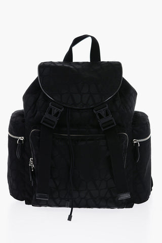 GARAVANI Solid Color Multi-Pocket Backpack with All-Over Monogram