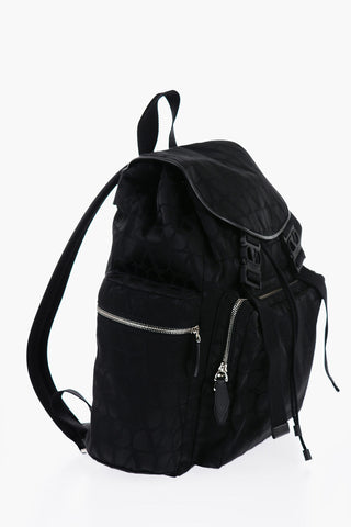 GARAVANI Solid Color Multi-Pocket Backpack with All-Over Monogram