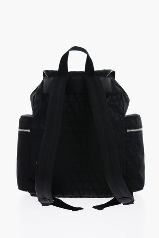 GARAVANI Solid Color Multi-Pocket Backpack with All-Over Monogram