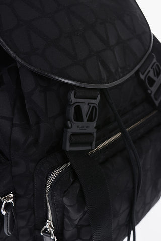 GARAVANI Solid Color Multi-Pocket Backpack with All-Over Monogram