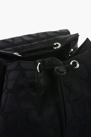 GARAVANI Solid Color Multi-Pocket Backpack with All-Over Monogram