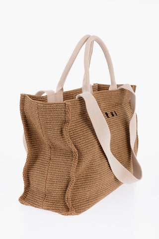 Natural Raffia Effect Fabric Oversized Tote Bag