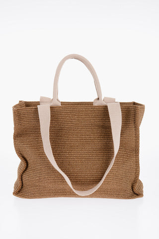 Natural Raffia Effect Fabric Oversized Tote Bag