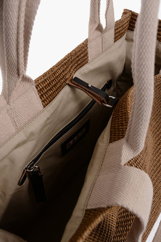 Natural Raffia Effect Fabric Oversized Tote Bag