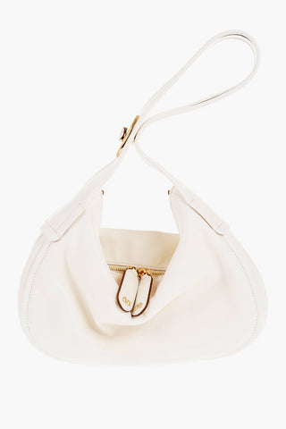 GARAVANI Solid Color Leather Hobo Bag with Golden Details