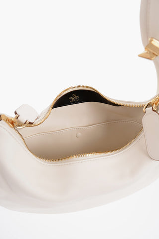 GARAVANI Solid Color Leather Hobo Bag with Golden Details