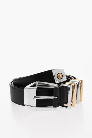 Leather MEDUSA HERITAGE Belt with Two-Tone Metal Loops 30mm