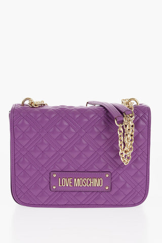 LOVE Quilted Faux Leather Shoulder Bag with Golden Logo