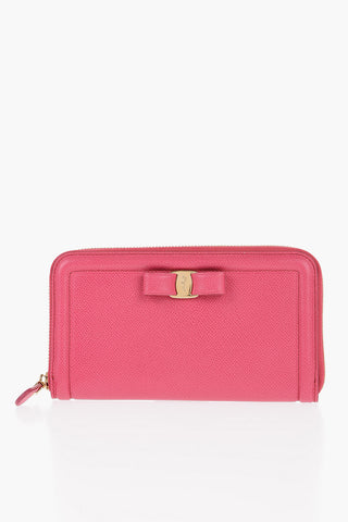 Textured Leather Wallet with Bow