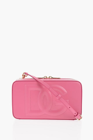 Solid Color Leather Crossbody Bag with Embossed Monogram