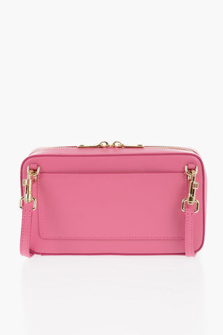 Solid Color Leather Crossbody Bag with Embossed Monogram