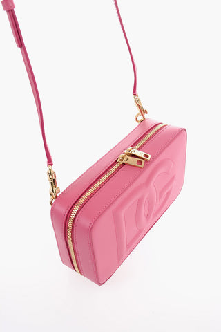 Solid Color Leather Crossbody Bag with Embossed Monogram