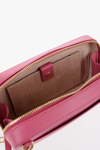 Solid Color Leather Crossbody Bag with Embossed Monogram