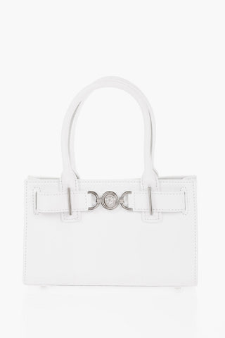 Solid Color Leather MEDUSA'95 Tote Bag with Silver-Tone Hardware