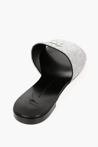Glittered Flat Sandals with Metal Logo