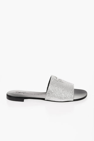 Glittered Flat Sandals with Metal Logo