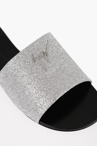 Glittered Flat Sandals with Metal Logo