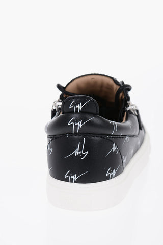Leather Low-Top Sneakers with All-Over Monogram