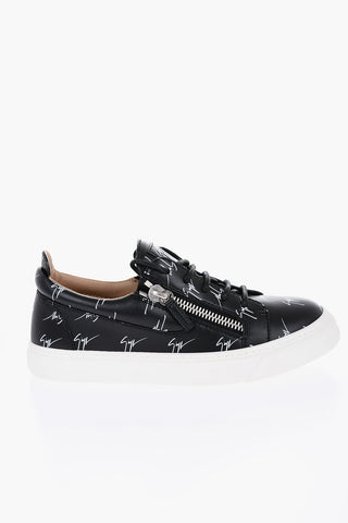 Leather Low-Top Sneakers with All-Over Monogram