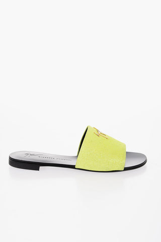 Sandali Flat Glitterati con Logo Dorato