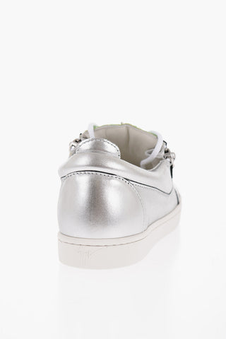 Leather Low-Top Sneakers with Metallic Leather Detail