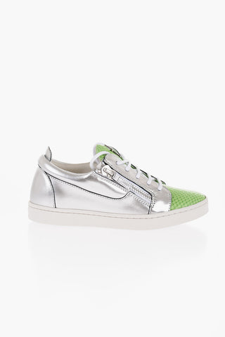 Leather Low-Top Sneakers with Metallic Leather Detail