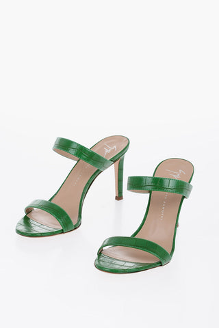 Crocodile-Effect Leather Sandals with Heel 8,5cm