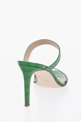Crocodile-Effect Leather Sandals with Heel 8,5cm