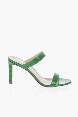Crocodile-Effect Leather Sandals with Heel 8,5cm