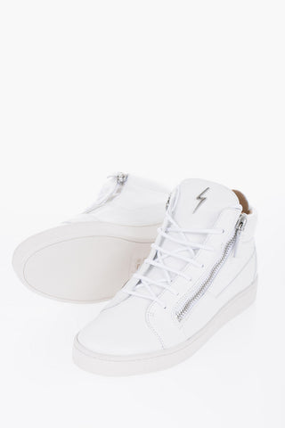 Solid Color Leather High-Top Sneakers with Silver-Tone Detail