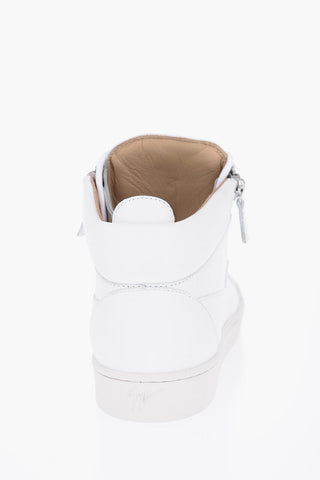 Solid Color Leather High-Top Sneakers with Silver-Tone Detail