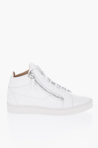Solid Color Leather High-Top Sneakers with Silver-Tone Detail