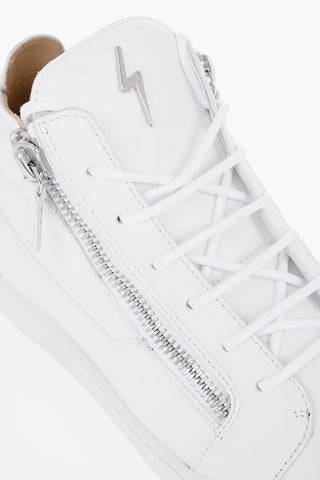 Solid Color Leather High-Top Sneakers with Silver-Tone Detail