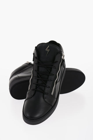 Leather Mid-Top Sneakers with Side Zip